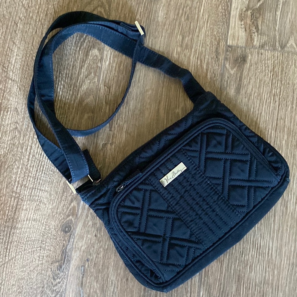 Vera Bradley Lil Hipster Crossbody Solid black. Small travel wallet purse.